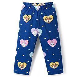 Babyhug Cotton Knit Full Sleeves Co-ord Night Suit With Kitty & Heart Print - Navy Blue