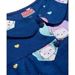 Babyhug Cotton Knit Full Sleeves Co-ord Night Suit With Kitty & Heart Print - Navy Blue