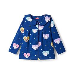 Babyhug Cotton Knit Full Sleeves Co-ord Night Suit With Kitty & Heart Print - Navy Blue
