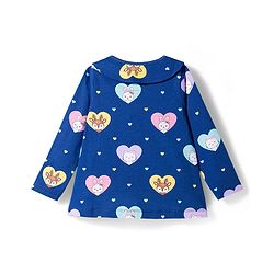 Babyhug Cotton Knit Full Sleeves Co-ord Night Suit With Kitty & Heart Print - Navy Blue