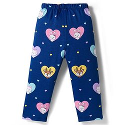 Babyhug Cotton Knit Full Sleeves Co-ord Night Suit With Kitty & Heart Print - Navy Blue