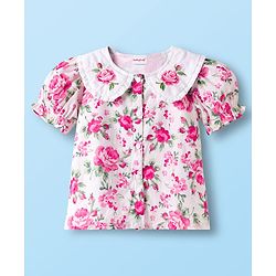 Babyhug Cotton Woven Half Sleeves Top With Floral Print - White