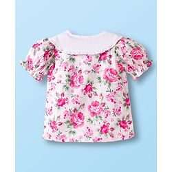Babyhug Cotton Woven Half Sleeves Top With Floral Print - White