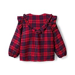 Babyhug Cotton Lurex Woven Full Sleeves Top With Checks & Frill Detailing - Red