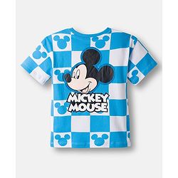 Babyhug Disney Single Jersey Knit Drop Shoulder Half Sleeves Oversized T-Shirt & Shorts Co-ord Set With Mickey Mouse Front & Back Print - Blue & White