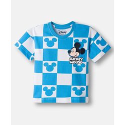 Babyhug Disney Single Jersey Knit Drop Shoulder Half Sleeves Oversized T-Shirt & Shorts Co-ord Set With Mickey Mouse Front & Back Print - Blue & White