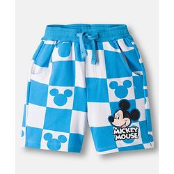 Babyhug Disney Single Jersey Knit Drop Shoulder Half Sleeves Oversized T-Shirt & Shorts Co-ord Set With Mickey Mouse Front & Back Print - Blue & White