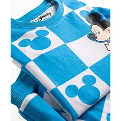 Babyhug Disney Single Jersey Knit Drop Shoulder Half Sleeves Oversized T-Shirt & Shorts Co-ord Set With Mickey Mouse Front & Back Print - Blue & White