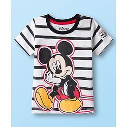 Babyhug Disney Single Jersey Knit Half Sleeve T-Shirt & Shorts Set with Mickey Mouse Graphic - Black & White