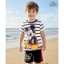 Babyhug Disney Single Jersey Knit Half Sleeve T-Shirt & Shorts Set with Mickey Mouse Graphic - Black & White