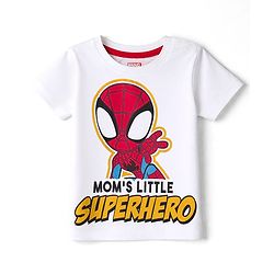 Babyhug Marvel Single Jersey Knit Half Sleeves T-Shirt & Shorts Set with Front & Back Spiderman Graphic - Blue & White
