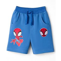Babyhug Marvel Single Jersey Knit Half Sleeves T-Shirt & Shorts Set with Front & Back Spiderman Graphic - Blue & White