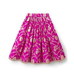 Babyhug Woven Half Puffed Sleeves Choli Lehenga Set with Dupatta & Floral Foil Print - Purple