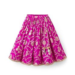 Babyhug Woven Half Puffed Sleeves Choli Lehenga Set with Dupatta & Floral Foil Print - Purple
