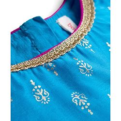 Babyhug Woven Half Puffed Sleeves Choli Lehenga Set with Dupatta & Floral Foil Print - Purple