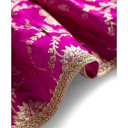 Babyhug Woven Half Puffed Sleeves Choli Lehenga Set with Dupatta & Floral Foil Print - Purple