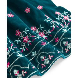 Babyhug Woven Half Puffed Sleeves Choli Lehenga Set with Dupatta & Floral Embroidery - Teal Blue