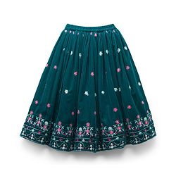 Babyhug Woven Half Puffed Sleeves Choli Lehenga Set with Dupatta & Floral Embroidery - Teal Blue