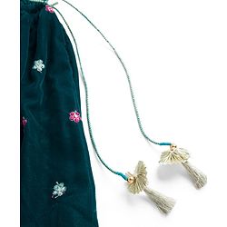 Babyhug Woven Half Puffed Sleeves Choli Lehenga Set with Dupatta & Floral Embroidery - Teal Blue
