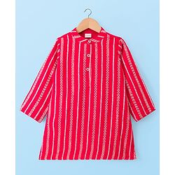 Babyhug Woven Full Sleeves Kurta Pyjama Set With Embroidery & Sequin Detailing - Red