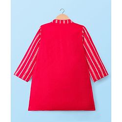 Babyhug Woven Full Sleeves Kurta Pyjama Set With Embroidery & Sequin Detailing - Red