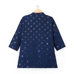 Babyhug Woven Full Sleeves Embroidered Kurta Pyjama Set - Navy Blue & White