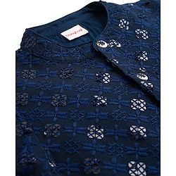 Babyhug Woven Full Sleeves Embroidered Kurta Pyjama Set - Navy Blue & White