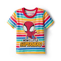 Babyhug Marvel Single Jersey Knit Half Sleeves Striped T-Shirt & Shorts Set with Spiderman Graphic - Multicolor