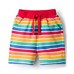 Babyhug Marvel Single Jersey Knit Half Sleeves Striped T-Shirt & Shorts Set with Spiderman Graphic - Multicolor