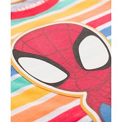 Babyhug Marvel Single Jersey Knit Half Sleeves Striped T-Shirt & Shorts Set with Spiderman Graphic - Multicolor