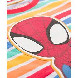 Babyhug Marvel Single Jersey Knit Half Sleeves Striped T-Shirt & Shorts Set with Spiderman Graphic - Multicolor