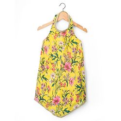 Babyhug Woven Sleeveless Floral Printed Indo Western Set - Yellow