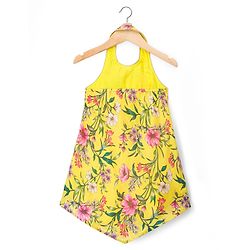 Babyhug Woven Sleeveless Floral Printed Indo Western Set - Yellow