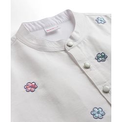 Babyhug Woven Full Sleeves Kurta & Dhoti Set with Floral Embroidery - Light Blue