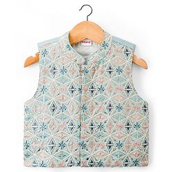 Babyhug Woven Full Sleeves Kurta Pajama Set with Embroidered Jacket - Peach