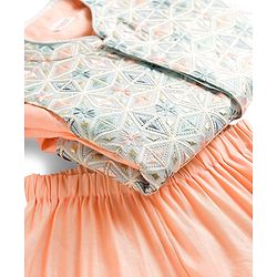 Babyhug Woven Full Sleeves Kurta Pajama Set with Embroidered Jacket - Peach