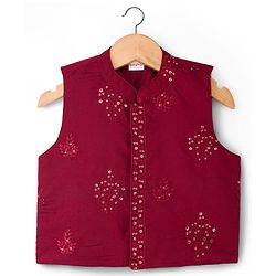 Babyhug Woven Full Sleeves Kurta Pajama & Floral Embroidery Jacket - Rust Orange & Yellow