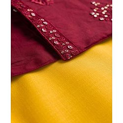 Babyhug Woven Full Sleeves Kurta Pajama & Floral Embroidery Jacket - Rust Orange & Yellow