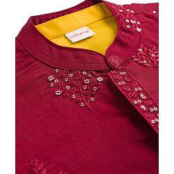 Babyhug Woven Full Sleeves Kurta Pajama & Floral Embroidery Jacket - Rust Orange & Yellow