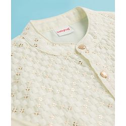 Babyhug Woven Full Sleeves Embroidered Kurta Pyjama Set with Embellished Detailing - Offwhite