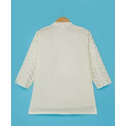 Babyhug Woven Full Sleeves Embroidered Kurta Pyjama Set with Embellished Detailing - Offwhite