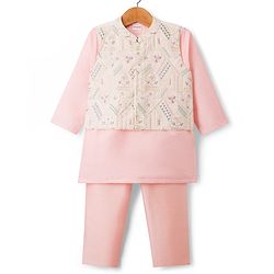 Babyhug Woven Full Sleeves Kurta Pajama Set With Floral Embriodery Jacket - Pink