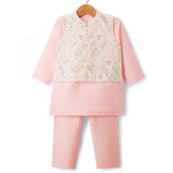 Babyhug Woven Full Sleeves Kurta Pajama Set With Floral Embriodery Jacket - Pink