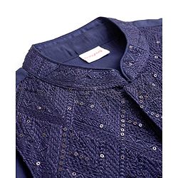 Babyhug Woven Full Sleeves Kurta Pajama Set With Sequin Detailing Jacket - Navy Blue