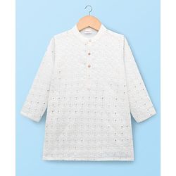 Babyhug Woven Full Sleeves Embroidered Kurta Pajama Set - White