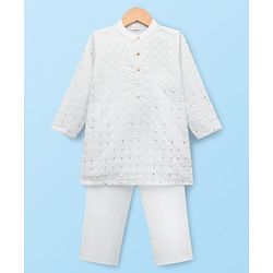 Babyhug Woven Full Sleeves Embroidered Kurta Pajama Set - White