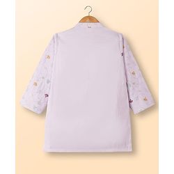Babyhug Woven Full Sleeves Kurta Pajama Set With Floral Embroidery - Lavender