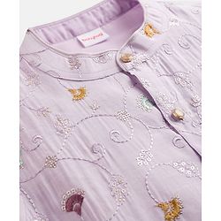 Babyhug Woven Full Sleeves Kurta Pajama Set With Floral Embroidery - Lavender