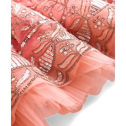 Babyhug Mesh Woven Half Sleeves Lehenga Choli Set With Sequin Embroidery & Dupatta - Peach