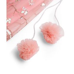Babyhug Mesh Woven Half Sleeves Lehenga Choli Set With Sequin Embroidery & Dupatta - Peach